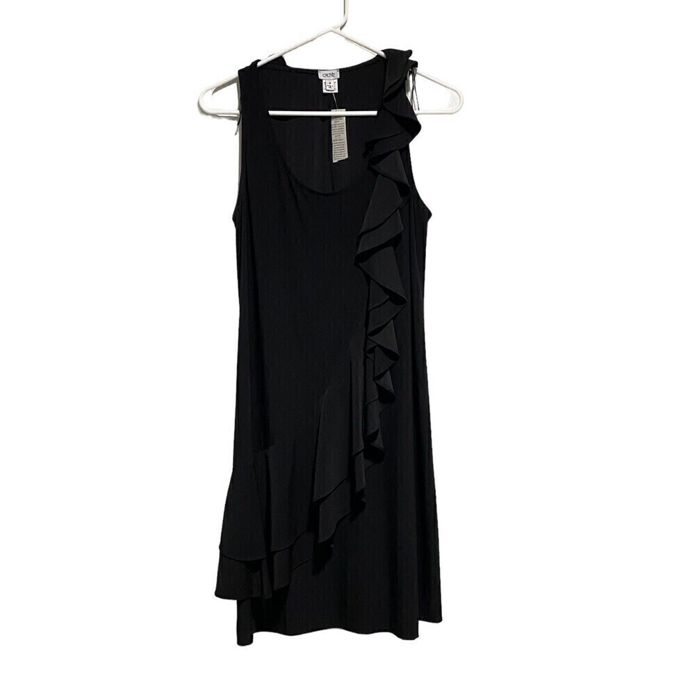 New Cache Sleeveless Diagonal Ruffle Shift Black … - image 1